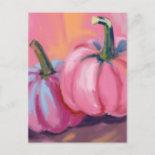 ピンクのカボチャの水彩画 秋のホリデーカード シーズンポストカード (正面)