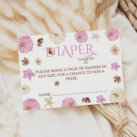 ピンクのカボチャの花のベビーシャワーおむつくじ エンクロージャーカード