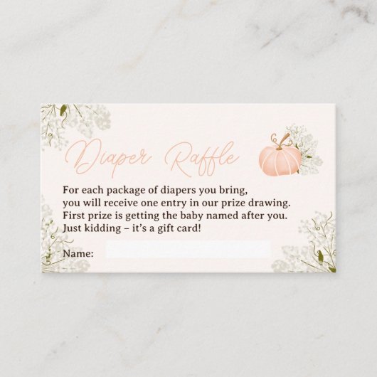 ピンクのカボチャフローラおむつラッフルベビーシャワー エンクロージャーカード (正面)