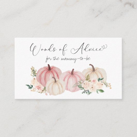ピンクのカボチャフローラ言葉のアドバイス赤ちゃんシャワー エンクロージャーカード (正面)