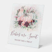 ピンクのカボチャベビーは甘い赤ちゃんシャワー 台座サイン (正面)