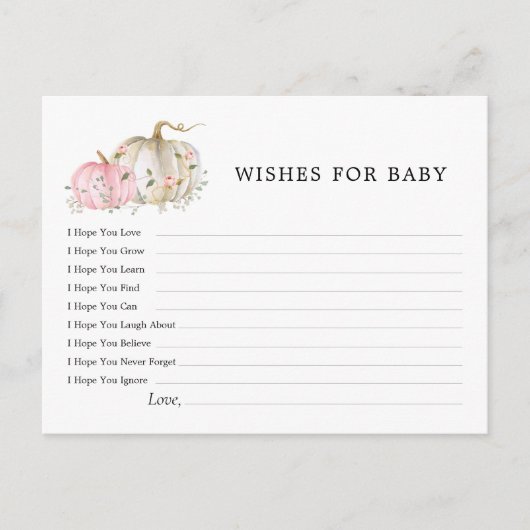 ピンクのカボチャ女の子の赤ちゃんシャワーの願いベビーカード ポストカード (正面)