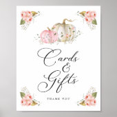 ピンクのカボチャ女の子の赤ちゃんシャワーカードとギフトサイン ポスター