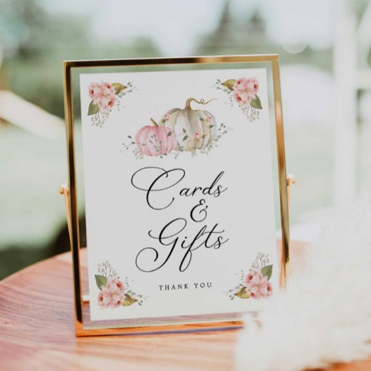 ピンクのカボチャ女の子の赤ちゃんシャワーカードとギフトサイン ポスター