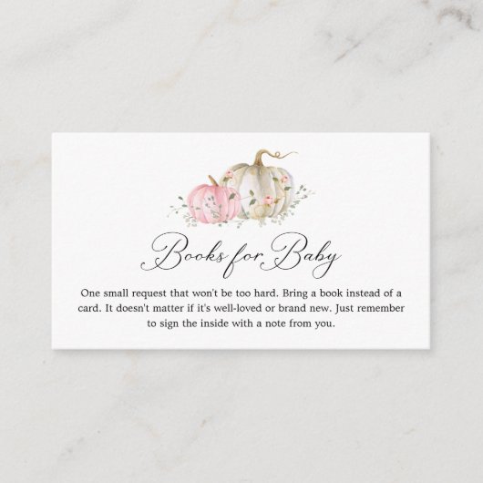 ピンクのカボチャ女の子の赤ちゃんシャワーブックリクエスト エンクロージャーカード (正面)