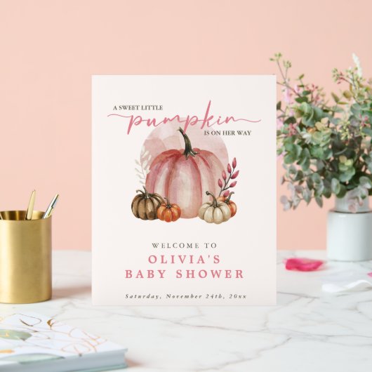 ピンクのカボチャ彼女の方法で女の子の赤ちゃんシャワー歓迎 アクリルサイン (ウェディング)