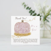 ピンクのカボチャ性別がパーティーを明かす女の子 サンキューカード (スタンド正面)