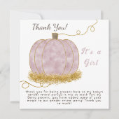 ピンクのカボチャ性別がパーティーを明かす女の子 サンキューカード (正面)