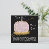 ピンクのカボチャ性別がパーティーを明かす女の子 サンキューカード (スタンド正面)