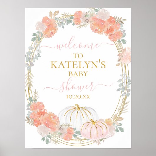 ピンクのカボチャ歓迎の看板ポスター ポスター (正面)