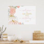 ピンクのカボチャ歓迎の看板ポスター ポスター (キッチン)