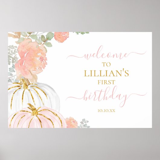 ピンクのカボチャ歓迎の看板ポスター ポスター (正面)