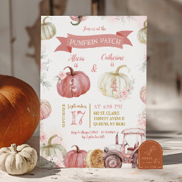 ピンクのカボチャ畑の姉妹の共同誕生日 招待状