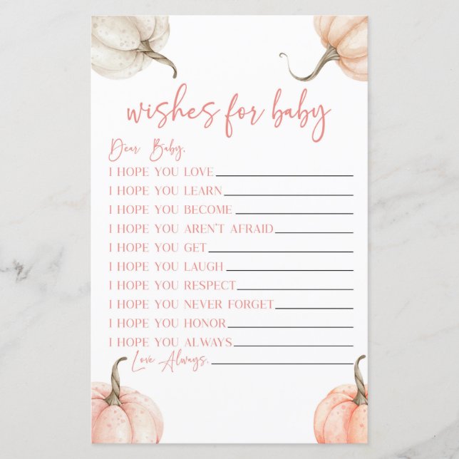 ピンクのカボチャ秋が赤ちゃんシャワーゲームを願う (正面)