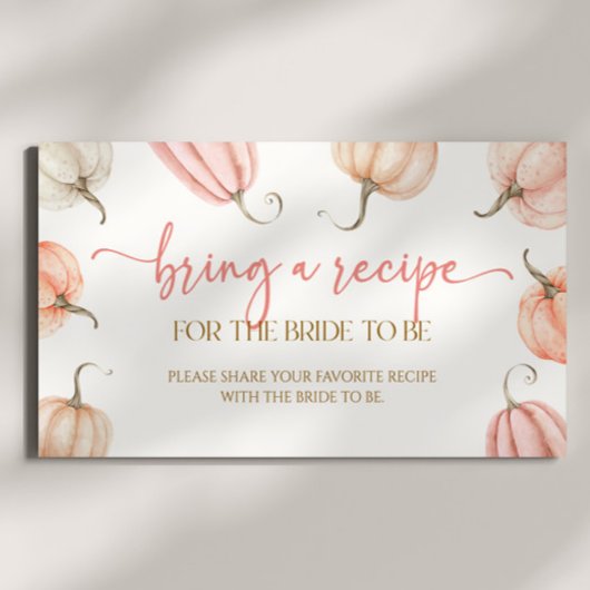 ピンクのカボチャ秋のブライダルシャワーはレシピをもたらす エンクロージャーカード