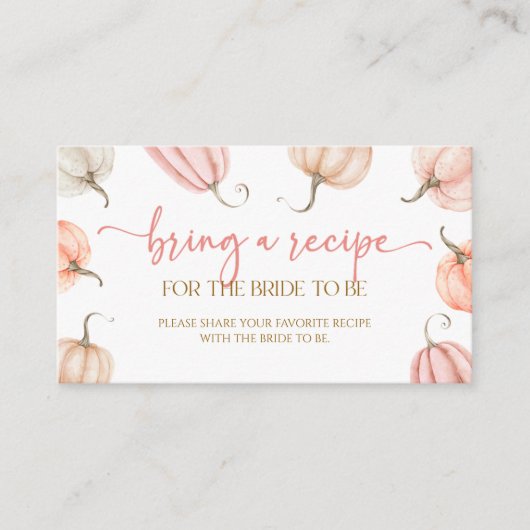 ピンクのカボチャ秋のブライダルシャワーはレシピをもたらす エンクロージャーカード (正面)