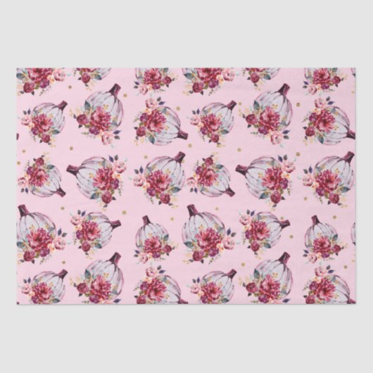 ピンクのカボチャ秋フローラ水の色のパターン 薄葉紙 (正面)