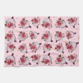 ピンクのカボチャ秋フローラ水彩秋のパターン キッチンタオル (横)