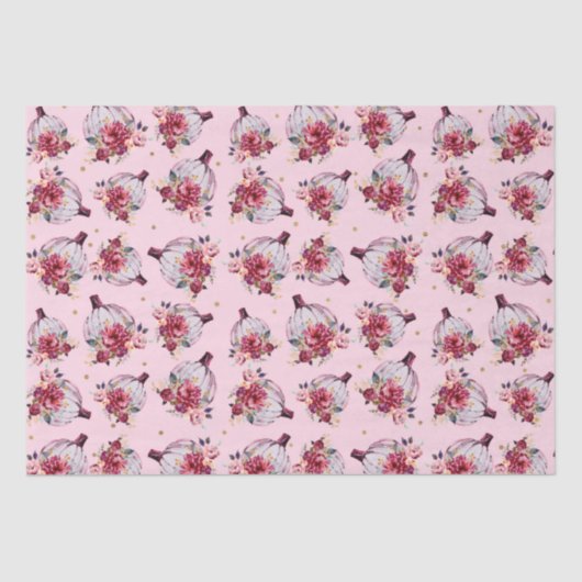 ピンクのカボチャ秋フローラ水彩秋のパターン 薄葉紙 (正面)