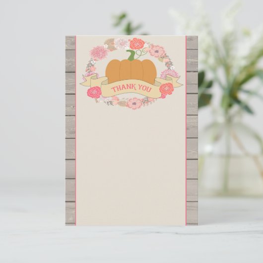 ピンクのカボチャ素朴な花のサンキューカード サンキューカード (スタンド正面)