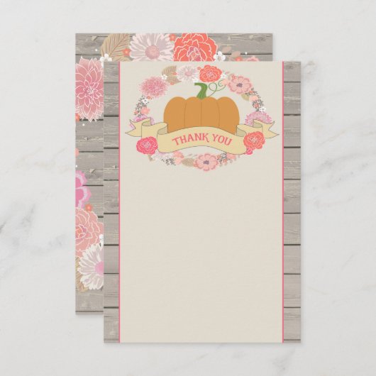 ピンクのカボチャ素朴な花のサンキューカード サンキューカード (正面/裏面)