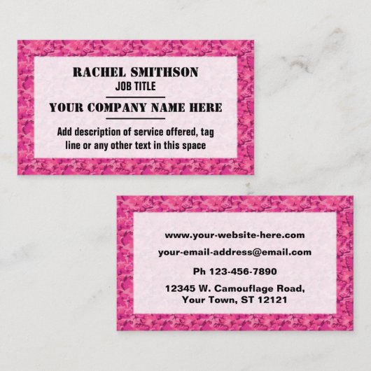 ピンクのカムフラージュの迷彩柄パターン 名刺 (正面/裏面)