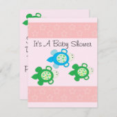 ピンクのカメのベビーシャワー 招待状 (正面/裏面)