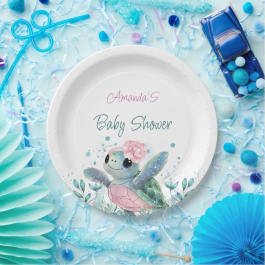 ピンクのカメの女の子の赤ちゃんシャワー ペーパープレート (パーティー)
