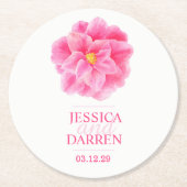 ピンクのカメリアの水結婚色のカスタムコースター ラウンドペーパーコースター (正面)