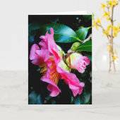 「ピンクのカメリアス」 グリーティングカード (黄色い花)
