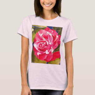 ピンクのカメリア水彩花絵画の芸術 Tシャツ