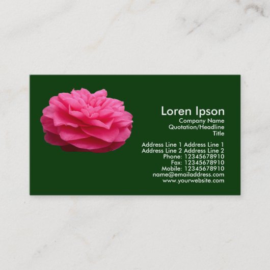 ピンクのカメリア – ダークグリーン 名刺 (正面)