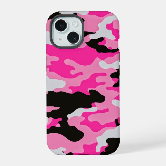 ピンクのカモフラージュ柄 iPhone 15ケース (裏面)