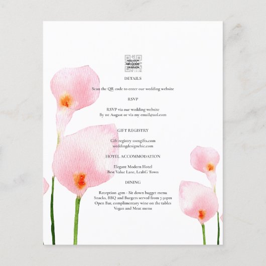 ピンクのカラのユリの写真オーバーレイ結婚式の招待 (裏面)