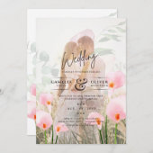 ピンクのカラのユリの写真オーバーレイ結婚式の招待 招待状 (正面/裏面)