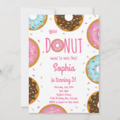 ピンクのカラフルなドットのドーナツ 誕生日招待 招待状 (正面)