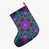 ピンクのカラフルなフラクタルアートの曼荼羅 ラージクリスマスストッキング (裏面 (吊り時))