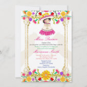 ピンクのカラフルなメキシカンフラワーのキンセアニエラ 招待状 (正面)