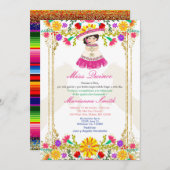 ピンクのカラフルなメキシカンフラワー キンセアニエラ 招待状 (正面/裏面)