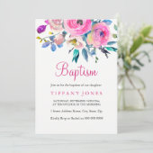 ピンクのカラフルな花のデザインの洗礼・キリスト洗礼招待状 招待状 (スタンド正面)