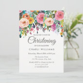 ピンクのカラフルな花の洗礼・ baptism 招待状 (スタンド正面)