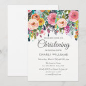 ピンクのカラフルな花の洗礼・ baptism 招待状 (正面/裏面)