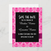 ピンクのカラフルダマスクの日付を保存 案内ポストカード (正面/裏面)