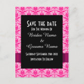 ピンクのカラフルダマスクの日付を保存 案内ポストカード (正面)