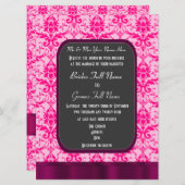 ピンクのカラフルダマスクの結婚式 招待状 (正面/裏面)