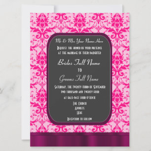 ピンクのカラフルダマスクの結婚式 招待状