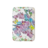 ピンクのカラフル蘭の花の蝶の水色 バスマット (正面縦)