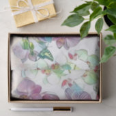 ピンクのカラフル蘭の花の蝶の水色 薄葉紙 (ギフト)