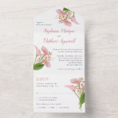 ピンクのカラユリの水の色のフローラ結婚 オールインワン招待状 (内側)