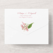 ピンクのカラユリの水の色のフローラ結婚 オールインワン招待状 (裏面)